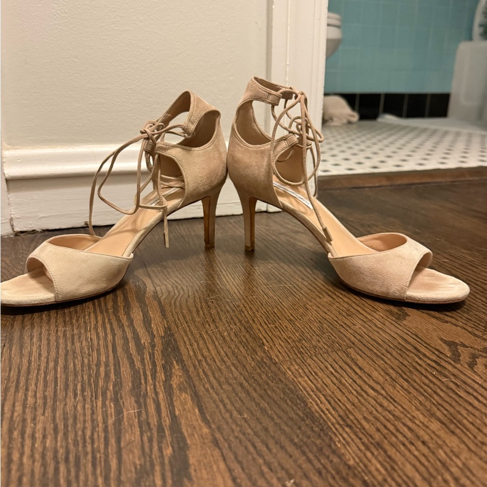 Diane Von Furstenberg Rimini Suede Cream Lace-Up Heels